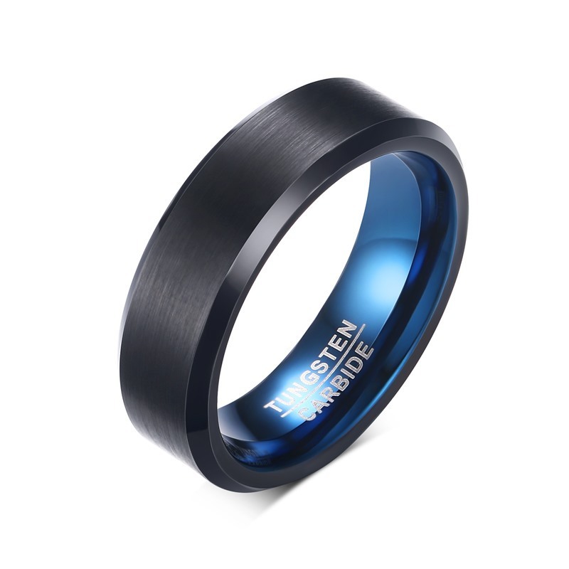 6mm Black Matte Finish Men's Tungsten Ring High Polished Beveled Edge Tungsten Carbide Wedding Bands in Stock