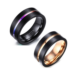 Classical Rose Gold/Color Intermediate Grooved Wedding Bands Matte Finish Men 8mm Black Tungsten Carbide Rings