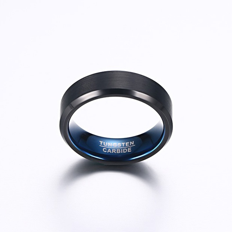 6mm Black Matte Finish Men's Tungsten Ring High Polished Beveled Edge Tungsten Carbide Wedding Bands in Stock