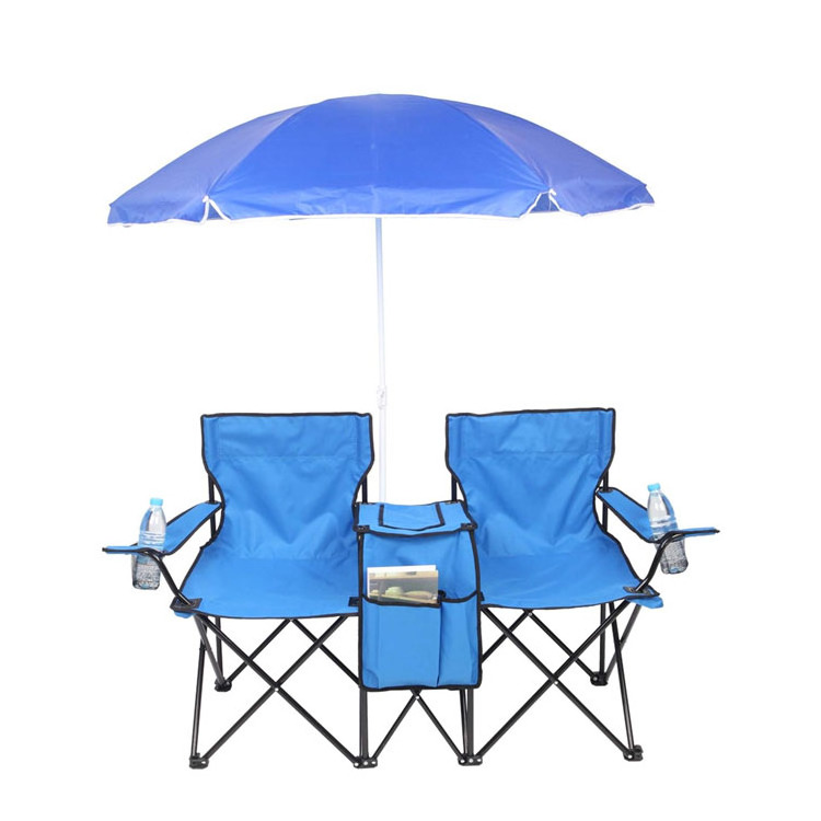 Yijie Double Folding Portable Picnic Chair With Umbrella Table,Drink Holder,Folding Table For Patio Pool Park Outdoor Beach