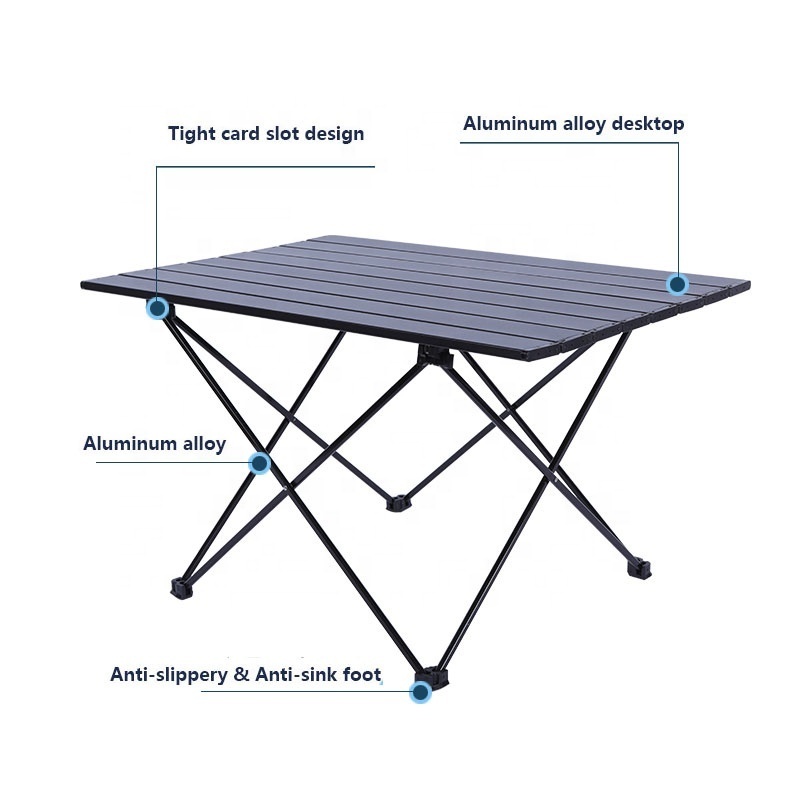 Folding Camping Storage Compartment Aluminum Lightweight Camp Kitchen Table Backyard BB Outdoor Camping Table