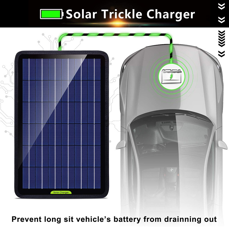 Solar Car Charger Trickle Charger Portable Power Backup Kit With Alligator Clip Adapter YK037