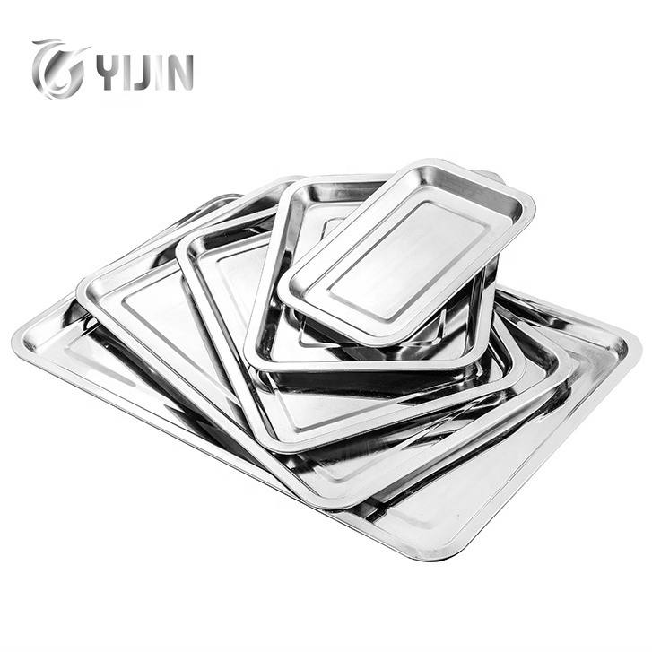 Hot selling hotel restaurant home food baking rectangular plate stainless steel serving tray