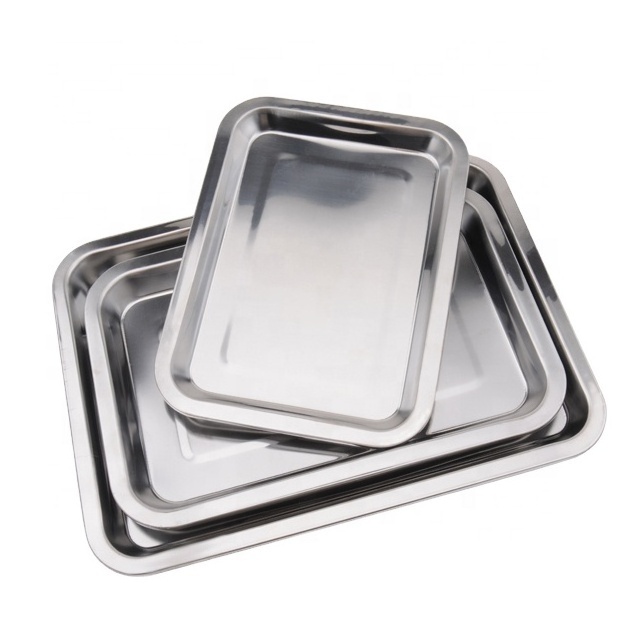 Hot selling hotel restaurant home food baking rectangular plate stainless steel serving tray