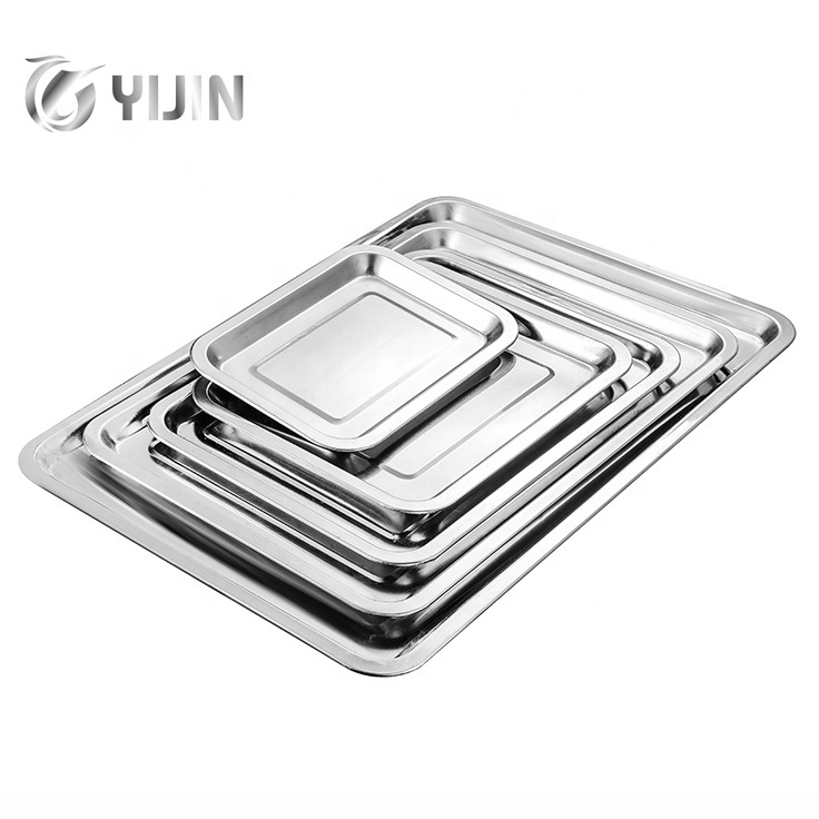 Hot selling hotel restaurant home food baking rectangular plate stainless steel serving tray