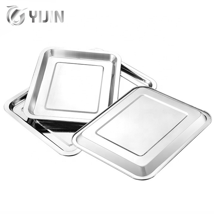 Hot selling hotel restaurant home food baking rectangular plate stainless steel serving tray