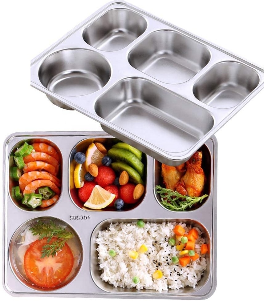 Wholesale 18/8 Stainless Steel Compartment Plates Divide Food Lunch Tray