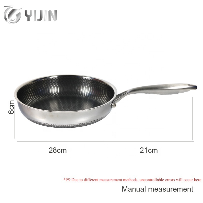 Hot Sale Sus316 Double Non Stick Cooking Honeycomb Frying Pan 18/10 Stainless Steel with Glass Lid 30cm Kitchen Aluminum Modern