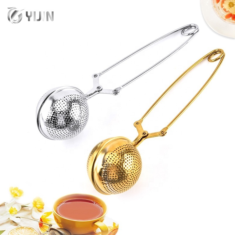 18/8 metal silver gold loose leaf filter herb strainer 304 stainless steel perforated tea ball infuser with long handle