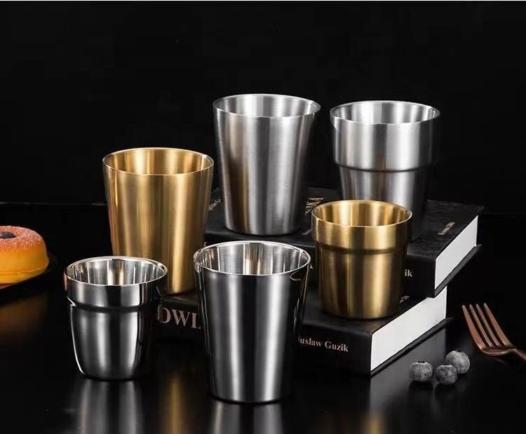 SUS304 Metal Double Wall Wine Cups Drinkware Stainless Steel Drinking Beer Coffee Pint Cup Camping Cups