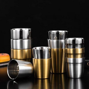 SUS304 Metal Double Wall Wine Cups Drinkware Stainless Steel Drinking Beer Coffee Pint Cup Camping Cups