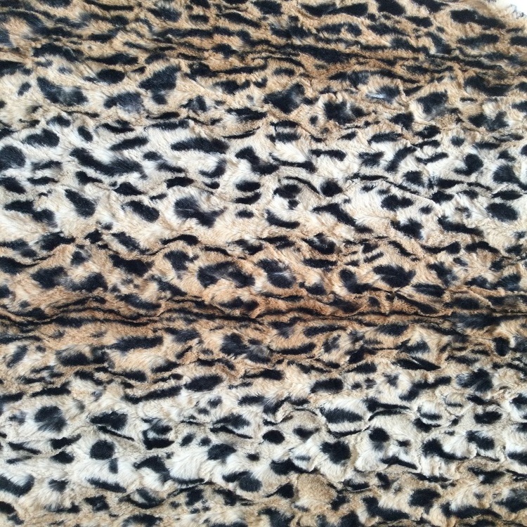 Artificial Pelt Leopard Faux Fur Printed Polyester Minky Soft Plush Fabric For Baby Blanket