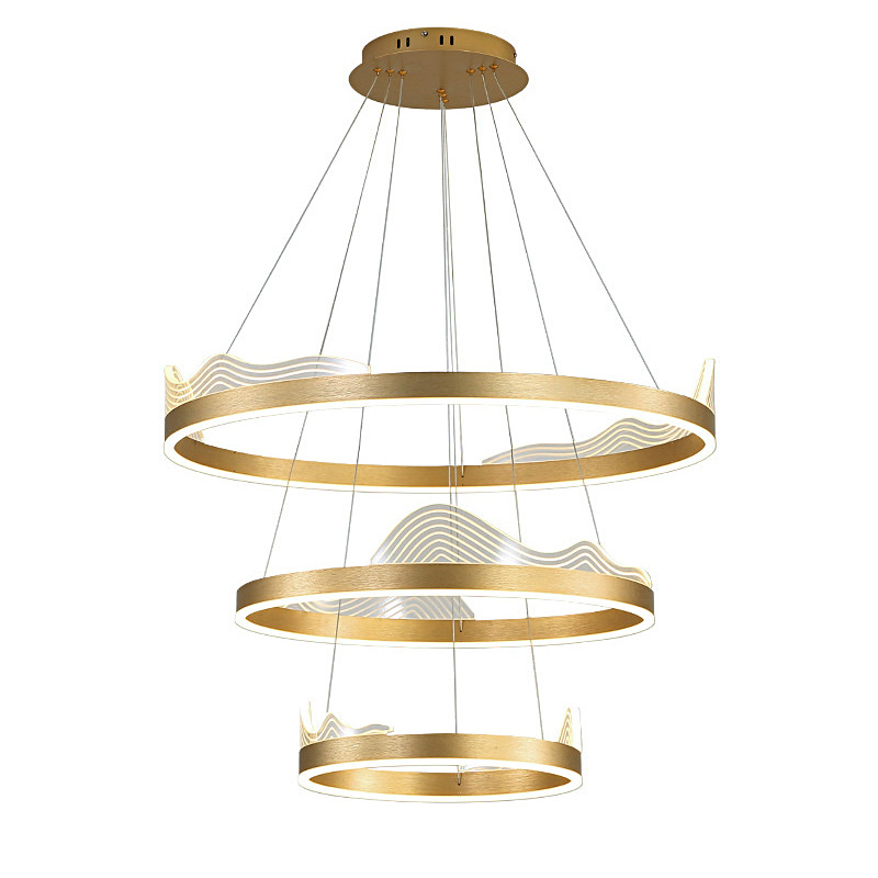 Extra Large  Chandelier 2 Ring Circle Dimmable LED Entryway Ceiling Gold Hanging Pendant Light Fixtures for Kitchen Island Hotel