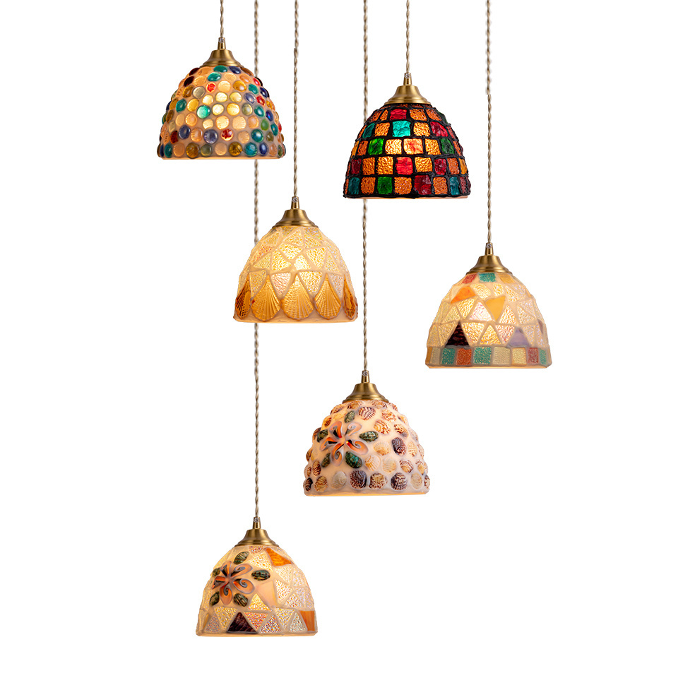 Retro Moroccan Stained Handmade Glass Pendant Lamp Min Kitchen Light Fixtures for Dining Room Bedroom or Porch