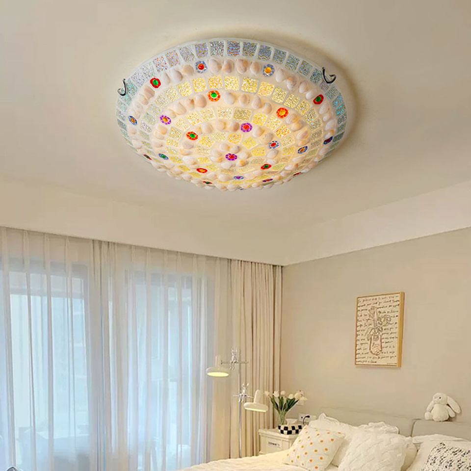 Mosaic Stained Glass Handmade Ceiling Lights Flush Mount Ceiling Light Fixture For Child Room Bedroom Hallway Entry Balcony