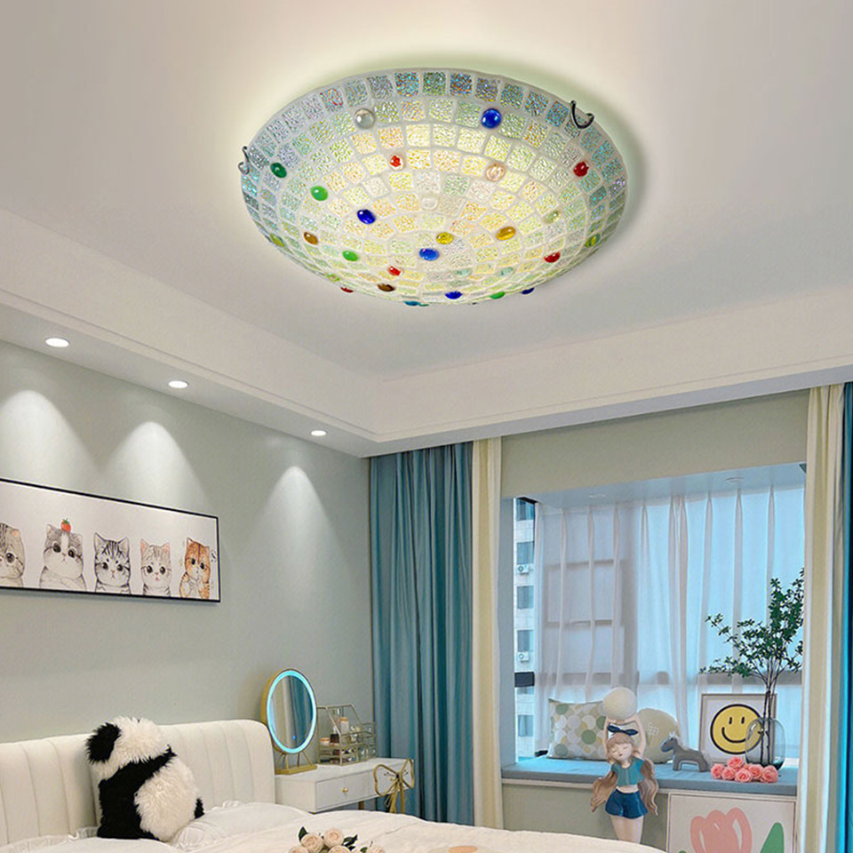 Mosaic Stained Glass Handmade Ceiling Lights Flush Mount Ceiling Light Fixture For Child Room Bedroom Hallway Entry Balcony