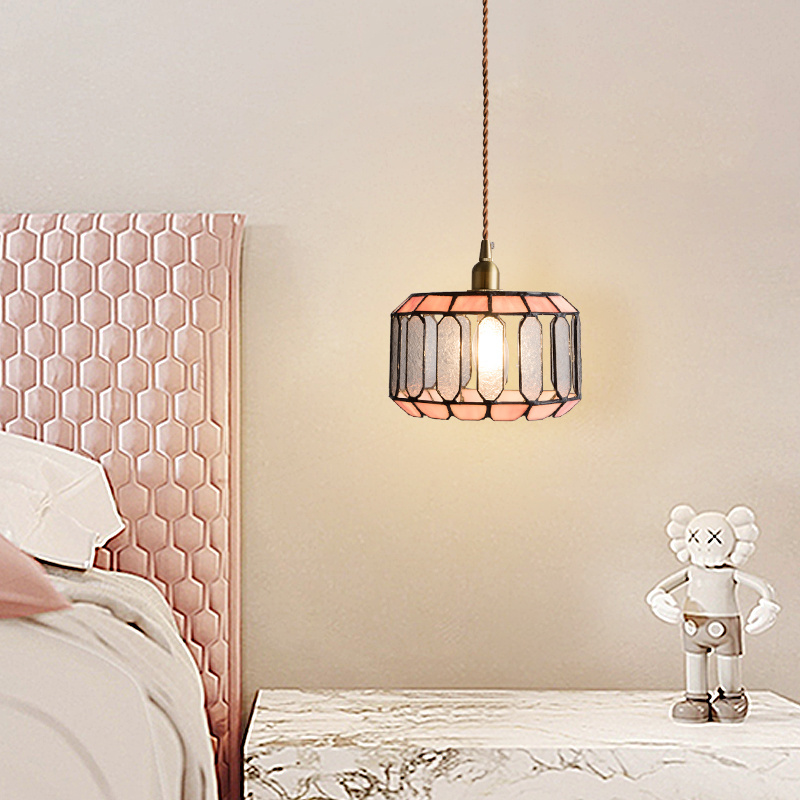 Bedside Lamp Retro Nostalgic Small Chandelier Colorful Glass Pendant Lights Dinning Living Room Beside Hanging Lamp Fixtures