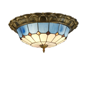 Mediterranean Style Ceiling Fixtures Light Tiffany Stained handmade Glass Lamp Shade with Retro Base for Bedroom Dining Room