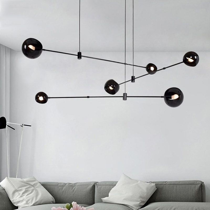 LED Nordic Personality Concise Living Room Light Warm Bedroom Chandelier Creative Art Line Light-Black Body Pendant Lighting