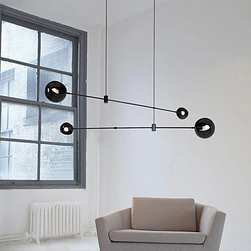 LED Nordic Personality Concise Living Room Light Warm Bedroom Chandelier Creative Art Line Light-Black Body Pendant Lighting