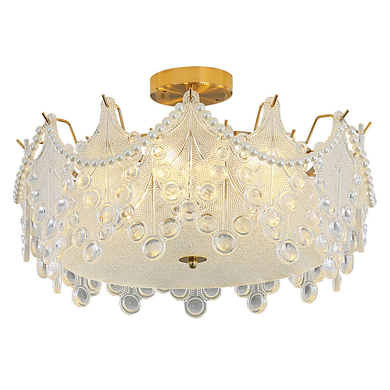 Glass Pendant Light Fixture 3-Layers Gold Chandelier Ceiling Lights Flush Mount for Bedroom Living Room Dining Indoor Lighting