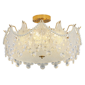 Glass Pendant Light Fixture 3-Layers Gold Chandelier Ceiling Lights Flush Mount for Bedroom Living Room Dining Indoor Lighting