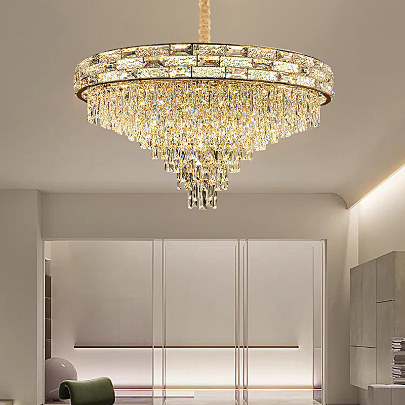 Modern 2024 Large Gold Crystal Chandelier Luxury High Ceiling Lights Fixture Hanging Crystal Light for Hotel Hall Dining Room