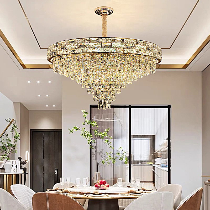 Modern 2024 Large Gold Crystal Chandelier Luxury High Ceiling Lights Fixture Hanging Crystal Light for Hotel Hall Dining Room