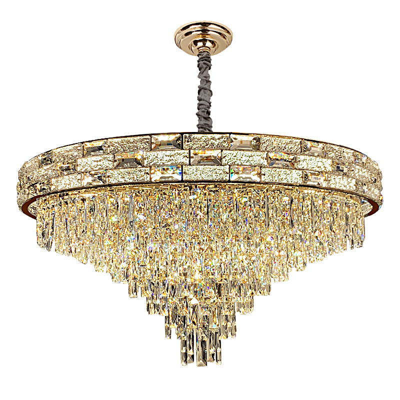 Modern 2024 Large Gold Crystal Chandelier Luxury High Ceiling Lights Fixture Hanging Crystal Light for Hotel Hall Dining Room