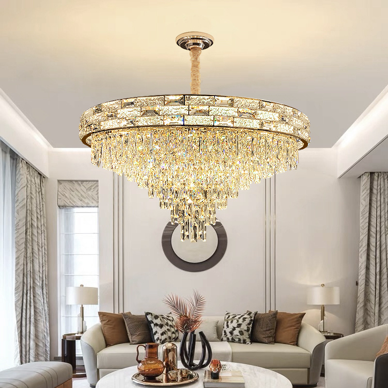 Modern 2024 Large Gold Crystal Chandelier Luxury High Ceiling Lights Fixture Hanging Crystal Light for Hotel Hall Dining Room