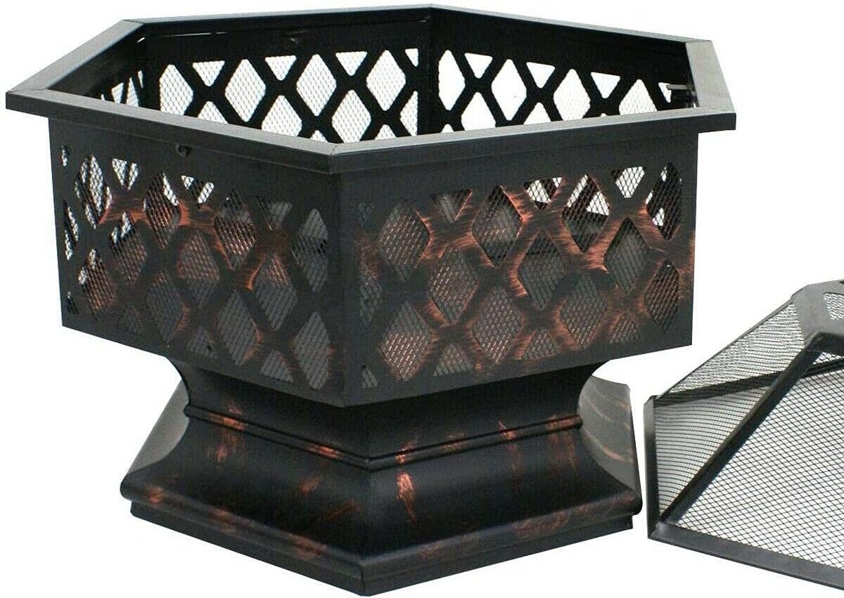 26 Inch Large Hex Shaped Patio Fire Pit Wood Burning Firepit For Outside Camping Garden Patio Backyard