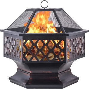 26 Inch Large Hex Shaped Patio Fire Pit Wood Burning Firepit For Outside Camping Garden Patio Backyard