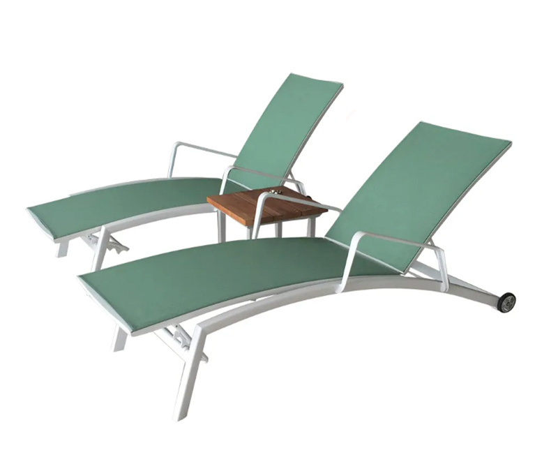 Modern Outdoor Furniture Aluminum Chaise Sling Reclining Beach Sun Lounger with wheels