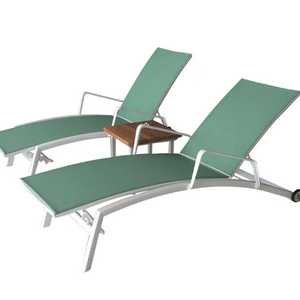 Modern Outdoor Furniture Aluminum Chaise Sling Reclining Beach Sun Lounger with wheels