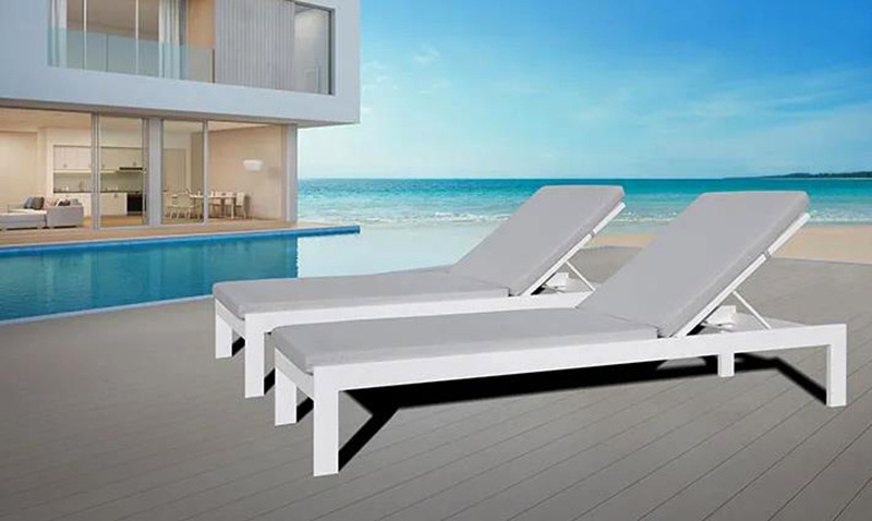 Modern Outdoor Furniture Aluminum Chaise Sling Reclining Beach Sun Lounger with wheels