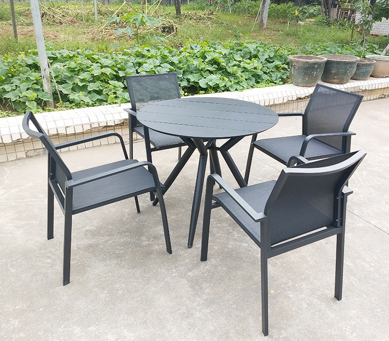 Outdoor Patio Dining Steel Table and 4 Stackable Chairs Garden Bistro Aluminum Furniture Set