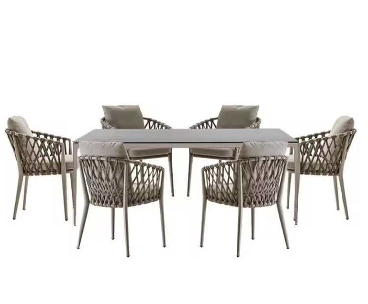 Modern Wicker Furniture for Party Garden Restaurant Stackable Aluminium Rope Dining Outdoor Chairs