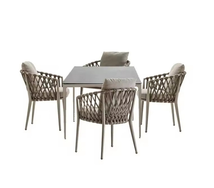 Modern Wicker Furniture for Party Garden Restaurant Stackable Aluminium Rope Dining Outdoor Chairs