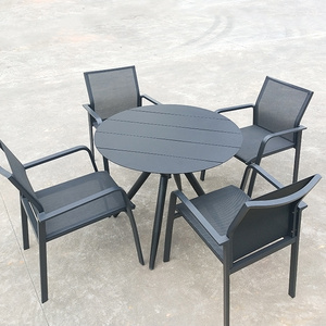 Outdoor Patio Dining Steel Table and 4 Stackable Chairs Garden Bistro Aluminum Furniture Set