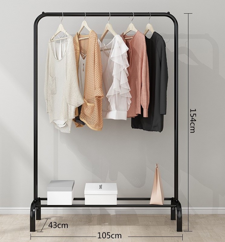 Black White Color Metal Hanging Clothing Shelf Double Layer Steel Storage Clothing Rack