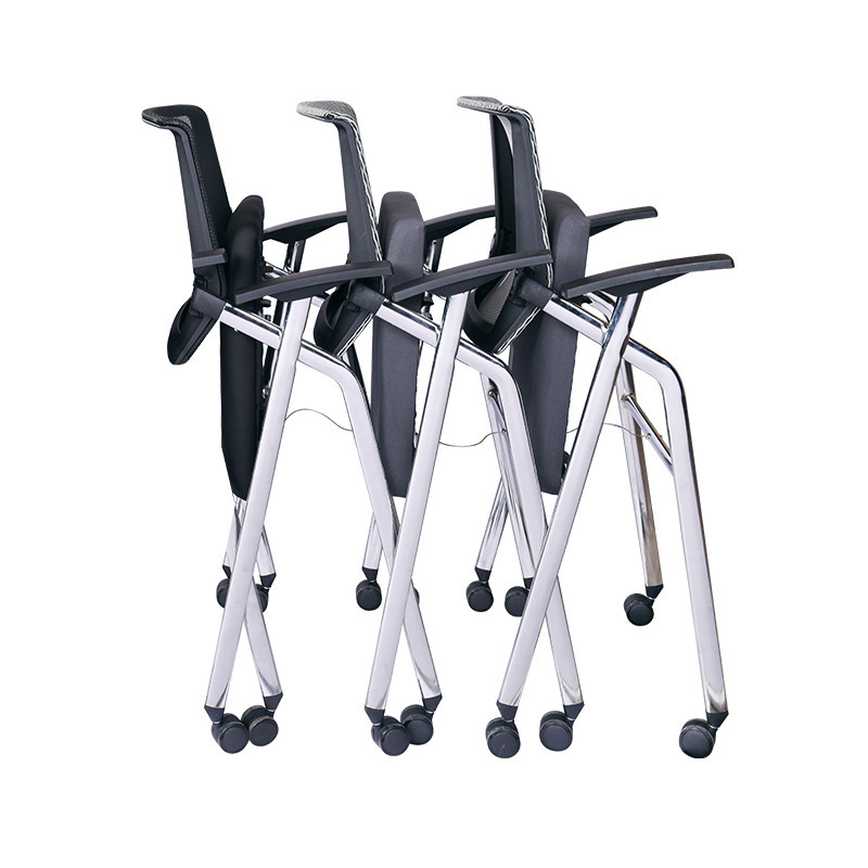 Wholesale Metal Base Swivel Training Chair Mesh Back Fixed Armrest Learning Foldable Conference Staff Office Chair