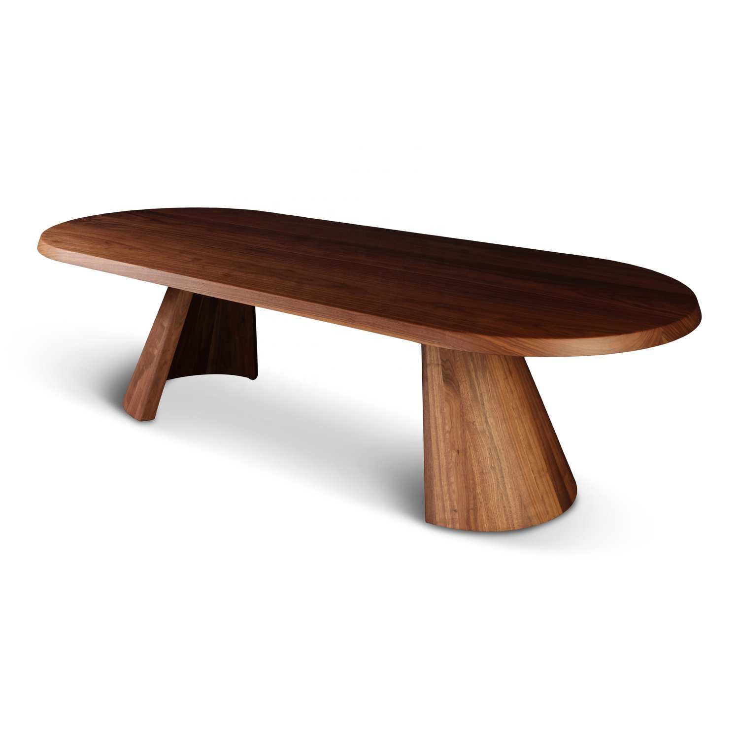 Contemporary minimalist walnut solid wood dining table with chairs oval shape brown dining room accent long table