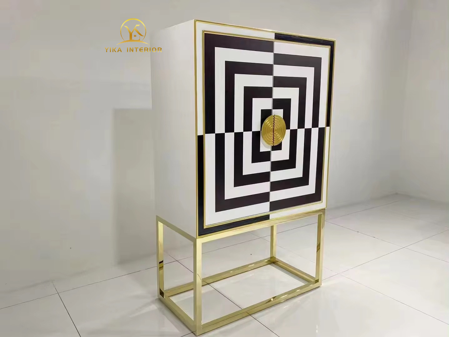 Modern Black And White Painted Glass Door With Gold Metal Base Wine Cabinet Hotel Home Sideboard Jonathan Adler Furniture