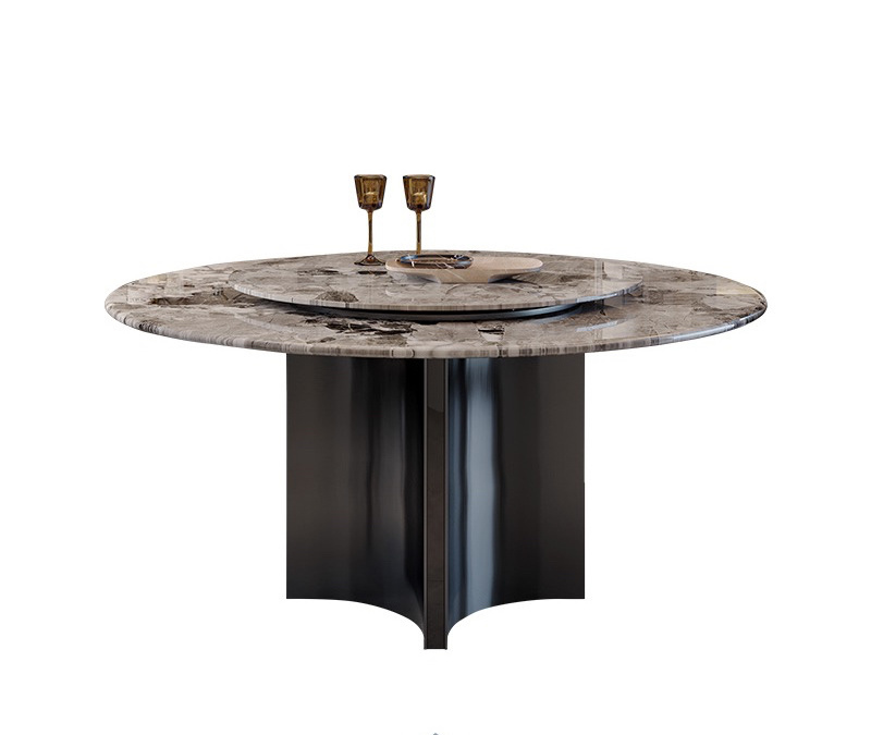 Luxury stainless steel base natural marble countertop round dining table with turntable modern dining table with rotating center