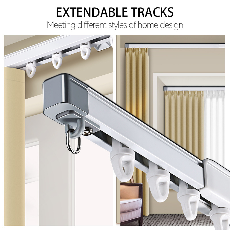 Iksun Bedroom Metal Curtain Poles Extendable Ceiling Mounted Curtain Rod Holder Rails Track With Runner Rollers