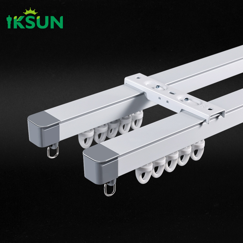 Iksun Bedroom Metal Curtain Poles Extendable Ceiling Mounted Curtain Rod Holder Rails Track With Runner Rollers