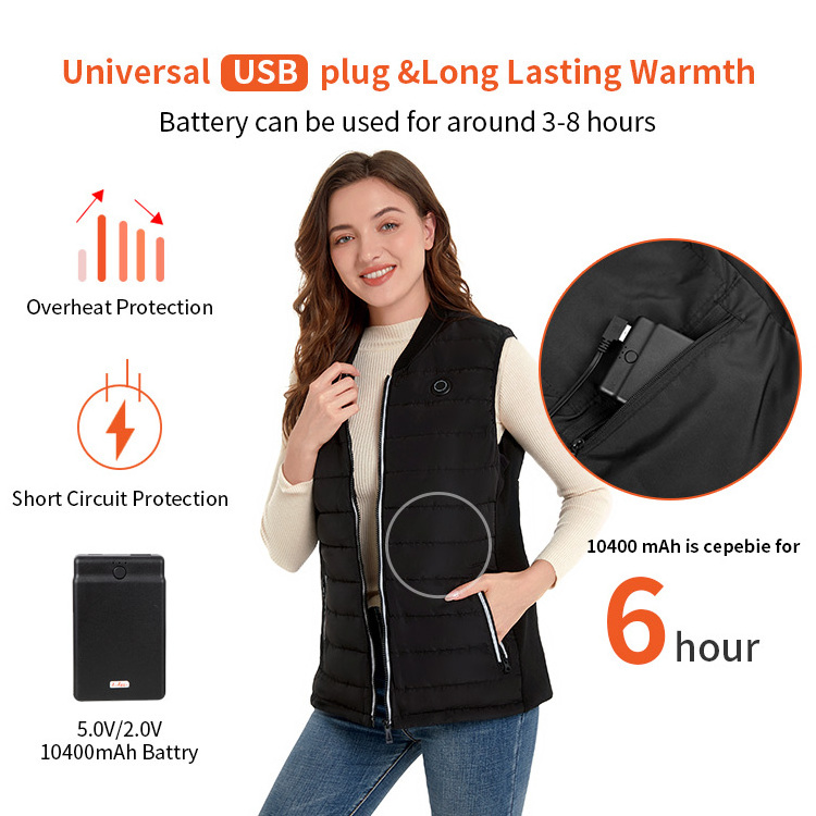 High Quality 5V USB 5 zone Adjustable Power Body Heating Vest Outdoor Winter Women Heated Vest for Working And Daily Life