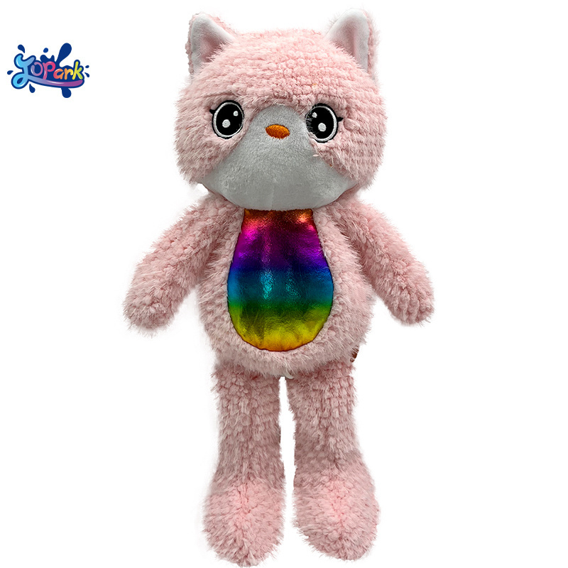 JOPARK Beautiful Rainbow Cat Soft Toy Stuffed Animal Plush Doll Big Colorful Belly Pink Plushies Girl Birthday Surprise Gift