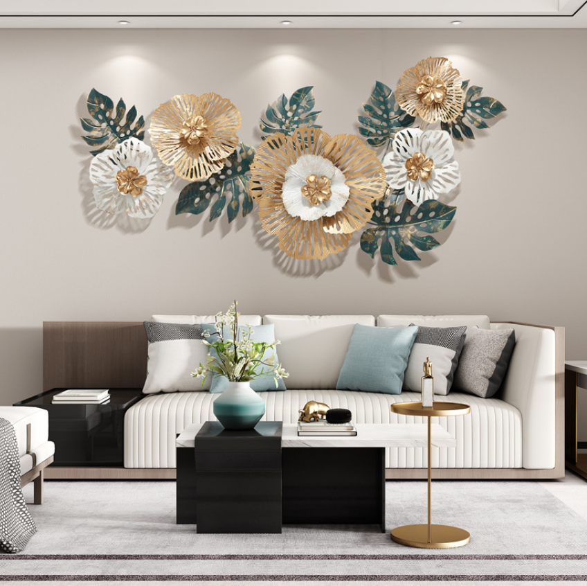 135x57cm Light luxury indoor flower wall decoration large metal 3d flowers wall decor for living room