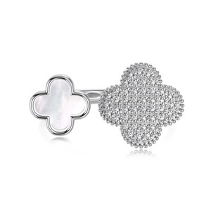 925 Sterling Silver Four Leaf Clover High Carbon Diamond Rings Women Open Rings Band Party Cocktail Fine Jewelry